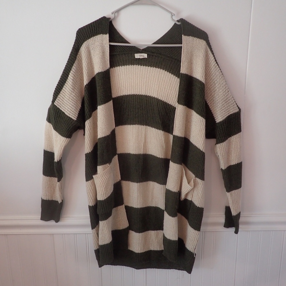 Debut Green and Cream Knitted Cardigan